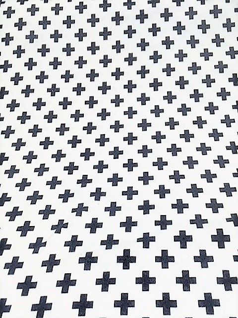 Tricot Katoen/Lycra Bedrukt Kruis Donker Blauw/Wit 10 meter